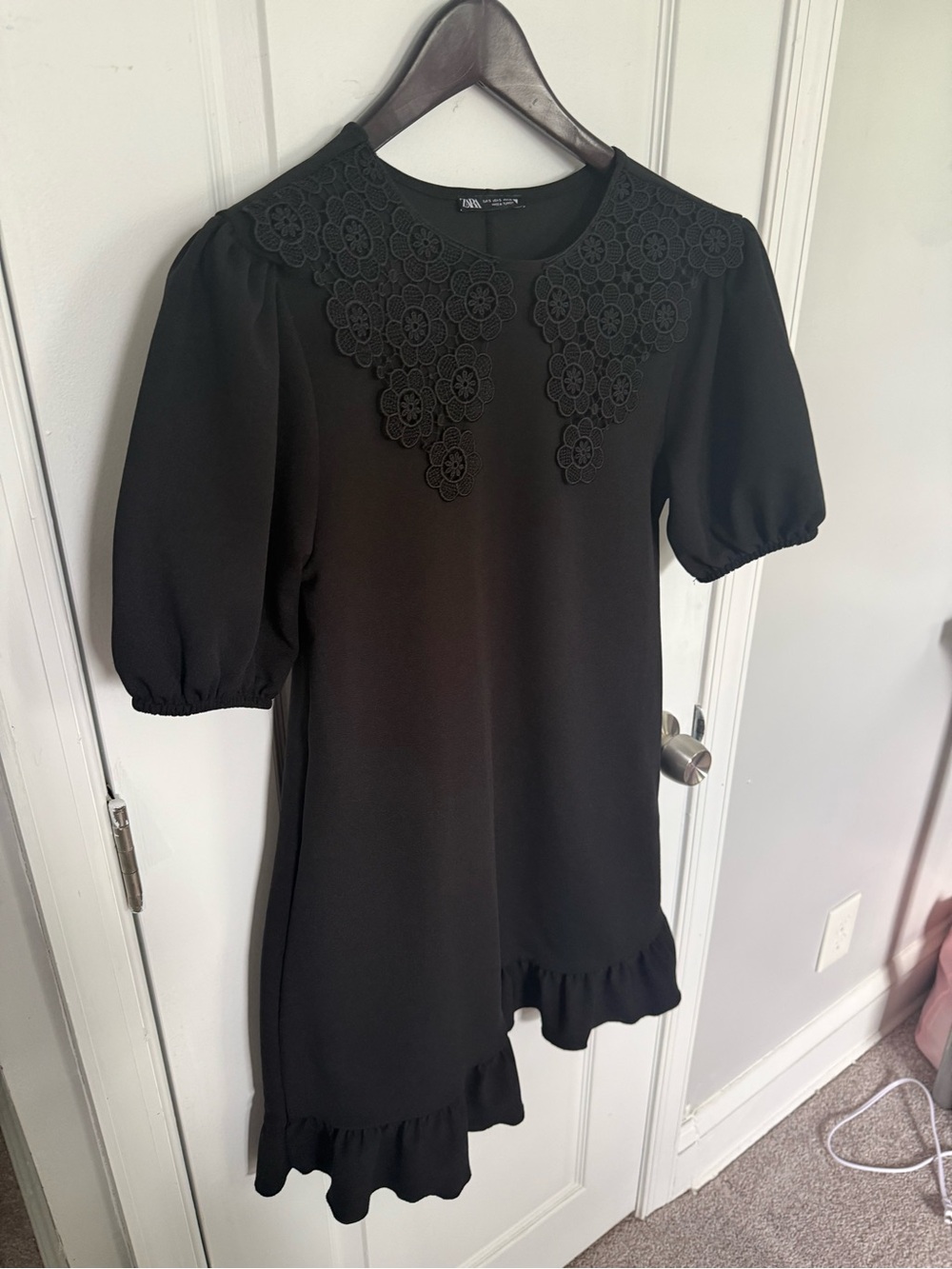 Zara Black Dress with Floral Lace Collar
